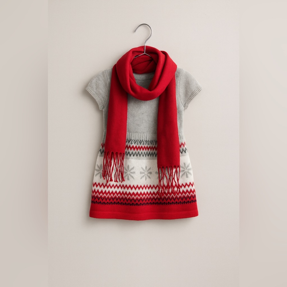 Gymboree Fair Isle Sweater Dress‎ 12–18M Gray Red Holiday Winter Knit